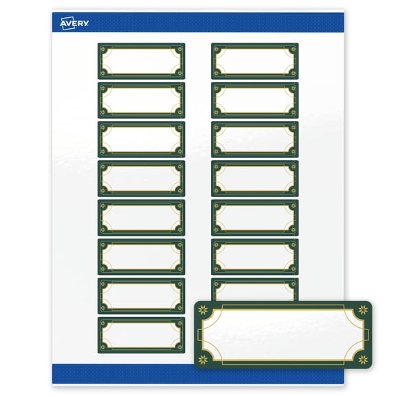 Avery Labels, 1" x 2-5/8", Glossy White, Green & Metallic Gold Border