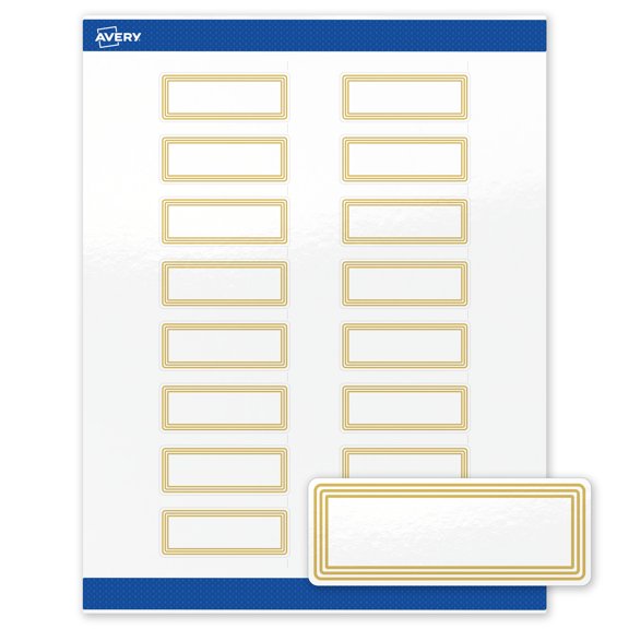Avery Labels, 1" x 2-5/8", Glossy White, Multi-Lined Gold Border, 160ct