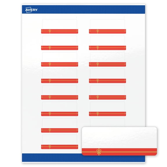 Avery Labels, 1" x 2-5/8", Glossy White, Red Gift/Gold Bow