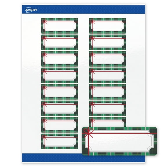 Avery Labels, 1" x 2-5/8", Glossy White, Silver & Green Plaid