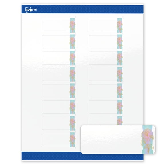 Avery Labels, 1" x 2-5/8", Glossy White, Watercolors & Gold Leaves