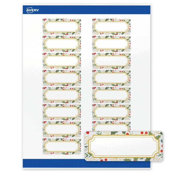 Avery Labels, 1" x 2-5/8", Gold-Blue Border Berries, Glossy, 160ct