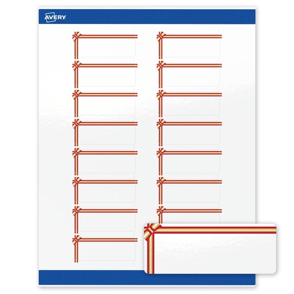 Avery Labels, 1" x 2-5/8", Gold-Red Gift Bow, Glossy, 160ct