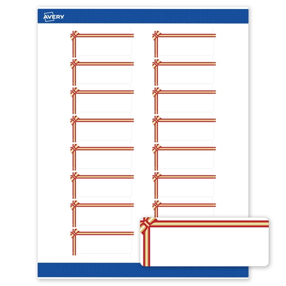 Avery Labels, 1" x 2-5/8", Gold-Red Gift Bow, Matte, 160ct