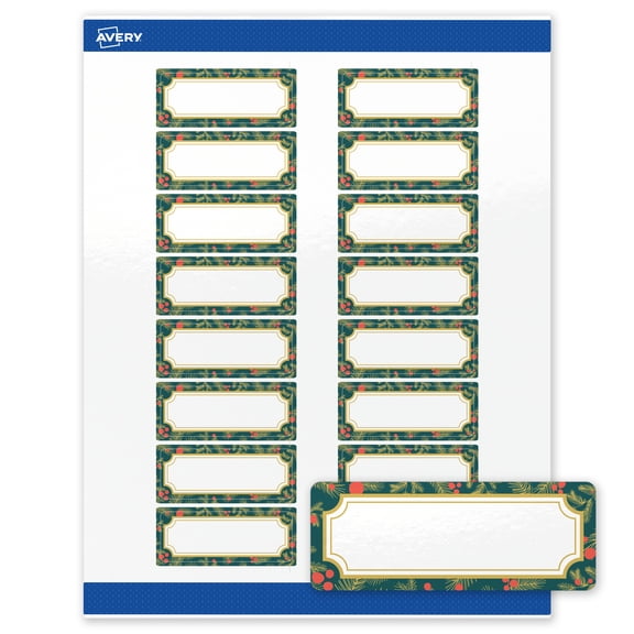 Avery Labels, 1" x 2-5/8", Gold-Teal Berries, Glossy, 160ct