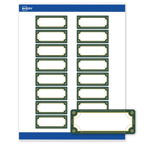 Avery Labels, 1" x 2-5/8", Matte White, Green & Metallic Gold Border