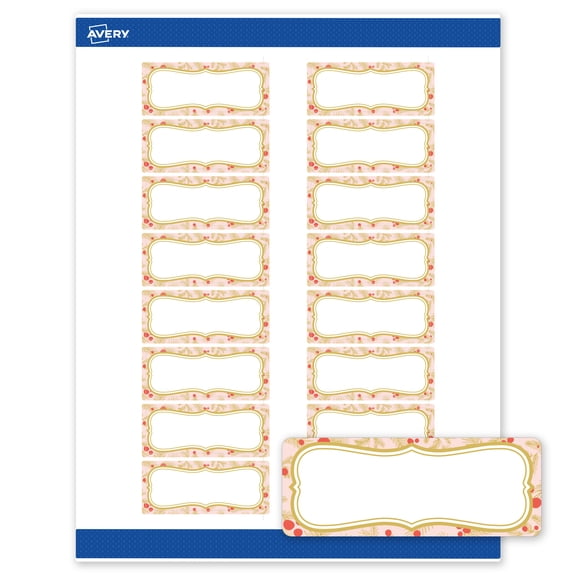 Avery Labels, 1" x 2-5/8", Matte White, Pink & Metallic Gold Frame