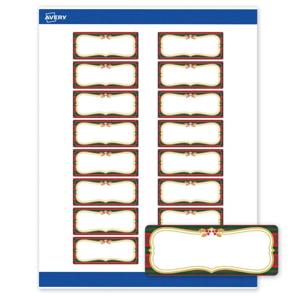 Avery Labels, 1" x 2-5/8", Matte White, Plaid/Metallic Gold Frame