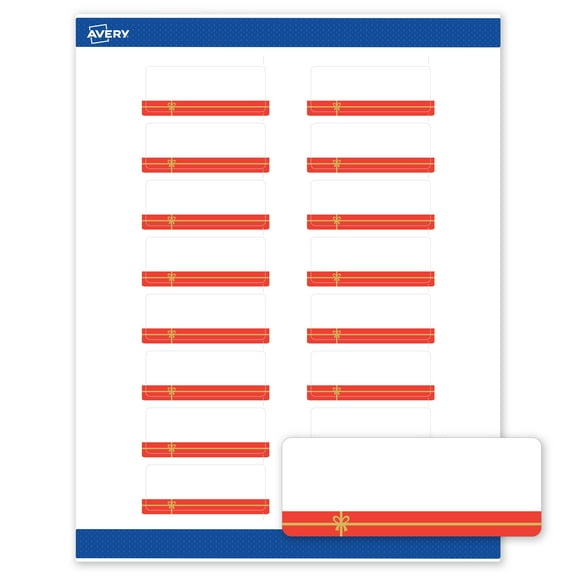 Avery Labels, 1" x 2-5/8", Matte White, Red Gift/Metallic Gold Bow