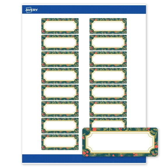 Avery Labels, 1" x 2-5/8", Matte White, Teal & Metallic Gold Frame