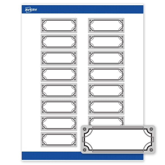 Avery Labels, 1" x 2-5/8", Silver-Metallic Black, Matte, 160ct
