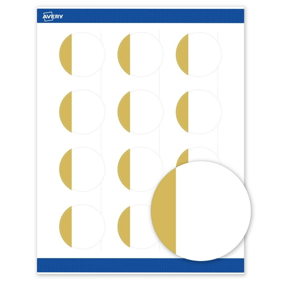 Avery Labels, 2" Diameter, Dipped Gold Edge, Matte White, 120ct