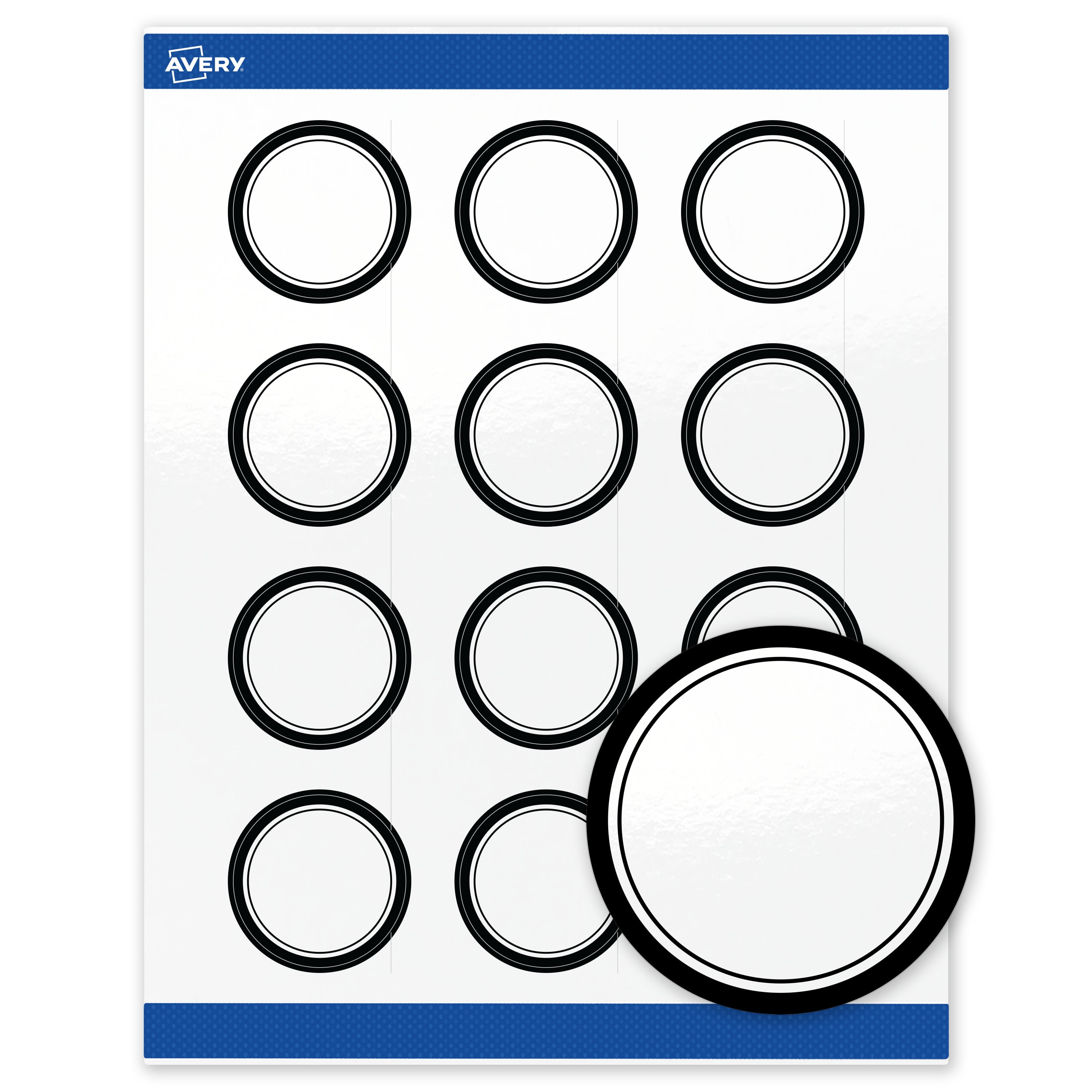 Avery Labels, 2" Diameter, Double Black Border, Glossy White, 120ct