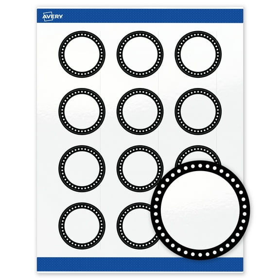 Avery Labels, 2" Diameter, Glossy White, Black & White Polka Dots, 120ct