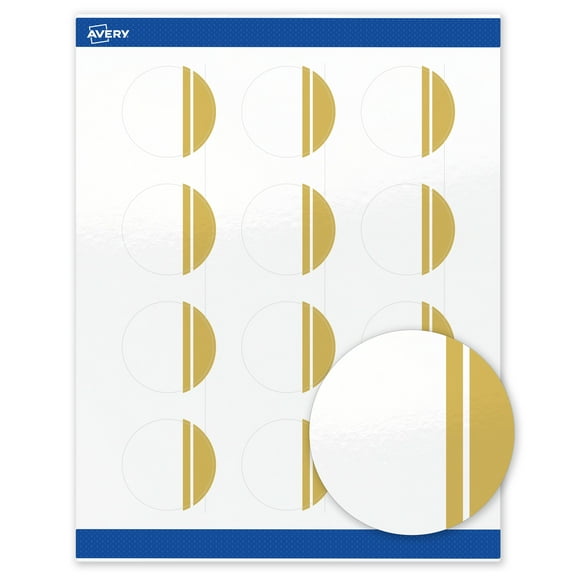 Avery Labels, 2" Diameter, Glossy White, Double-Dipped Gold Edge, 120ct