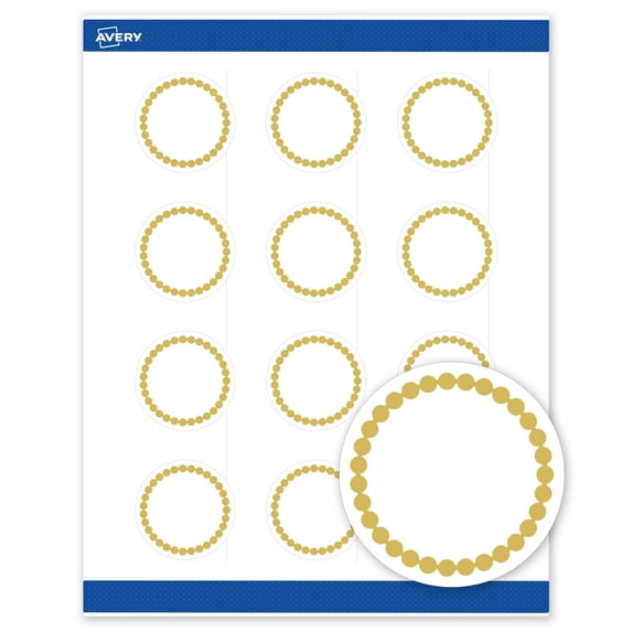 Avery Labels, 2" Diameter, Gold Beads, Matte White, 120ct