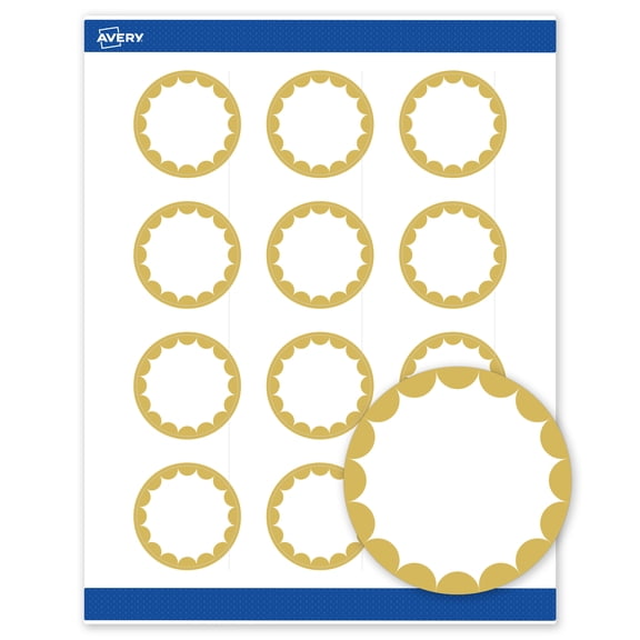 Avery Labels, 2" Diameter, Gold Dots Edge, Matte White, 120ct
