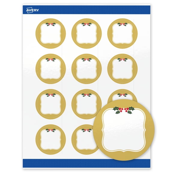 Avery Labels, 2" Diameter, Gold-Metallic Berries, Glossy, 120ct