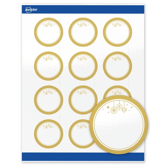 Avery Labels, 2" Diameter, Gold-Metallic Ornaments, Glossy, 120ct