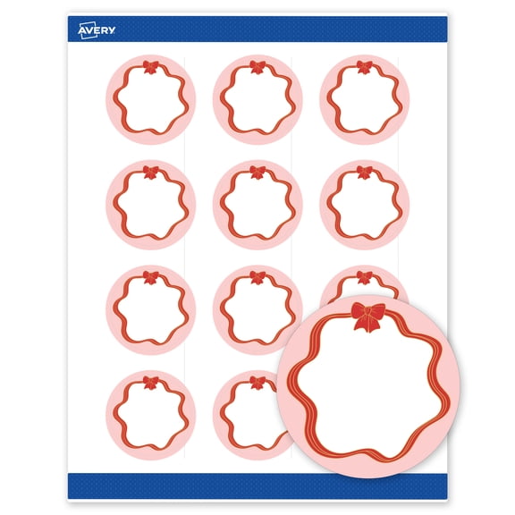 Avery® Labels, 2" Diameter, Gold-Pink Bow, Matte, 120ct