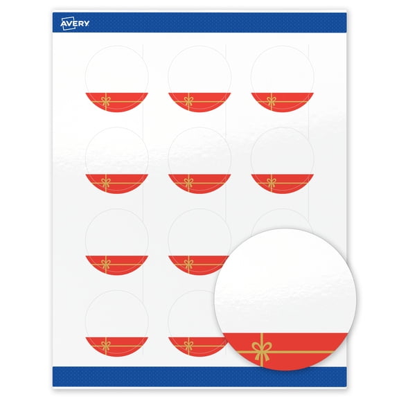 Avery Labels, 2" Diameter, Gold-Red Gift, Glossy, 120ct
