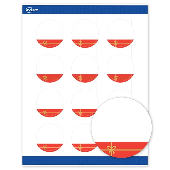 Avery Labels, 2" Diameter, Gold-Red Gift, Matte, 120ct