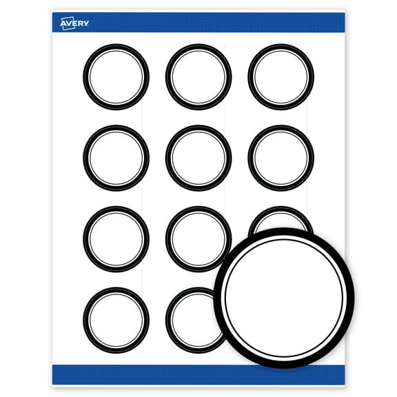 Avery Labels, 2" Diameter, Matte White, Double Black Border