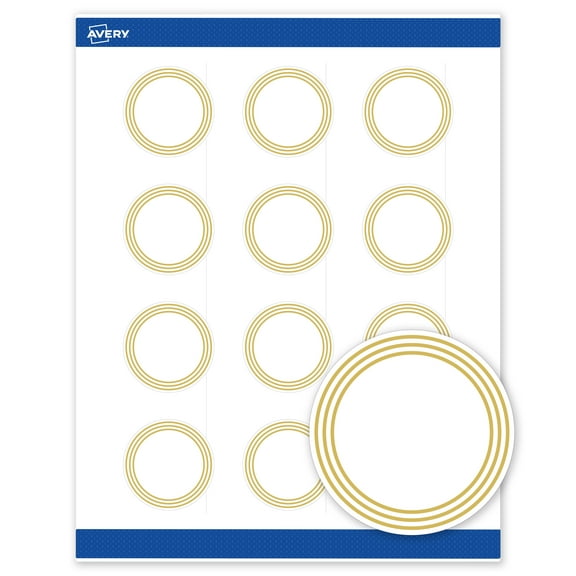 Avery Labels, 2" Diameter, Matte White, Multi-Lined Gold Border