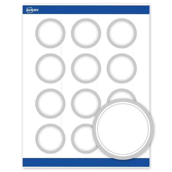 Avery Labels, 2" Diameter, Matte White, Silver Mirror Metallic