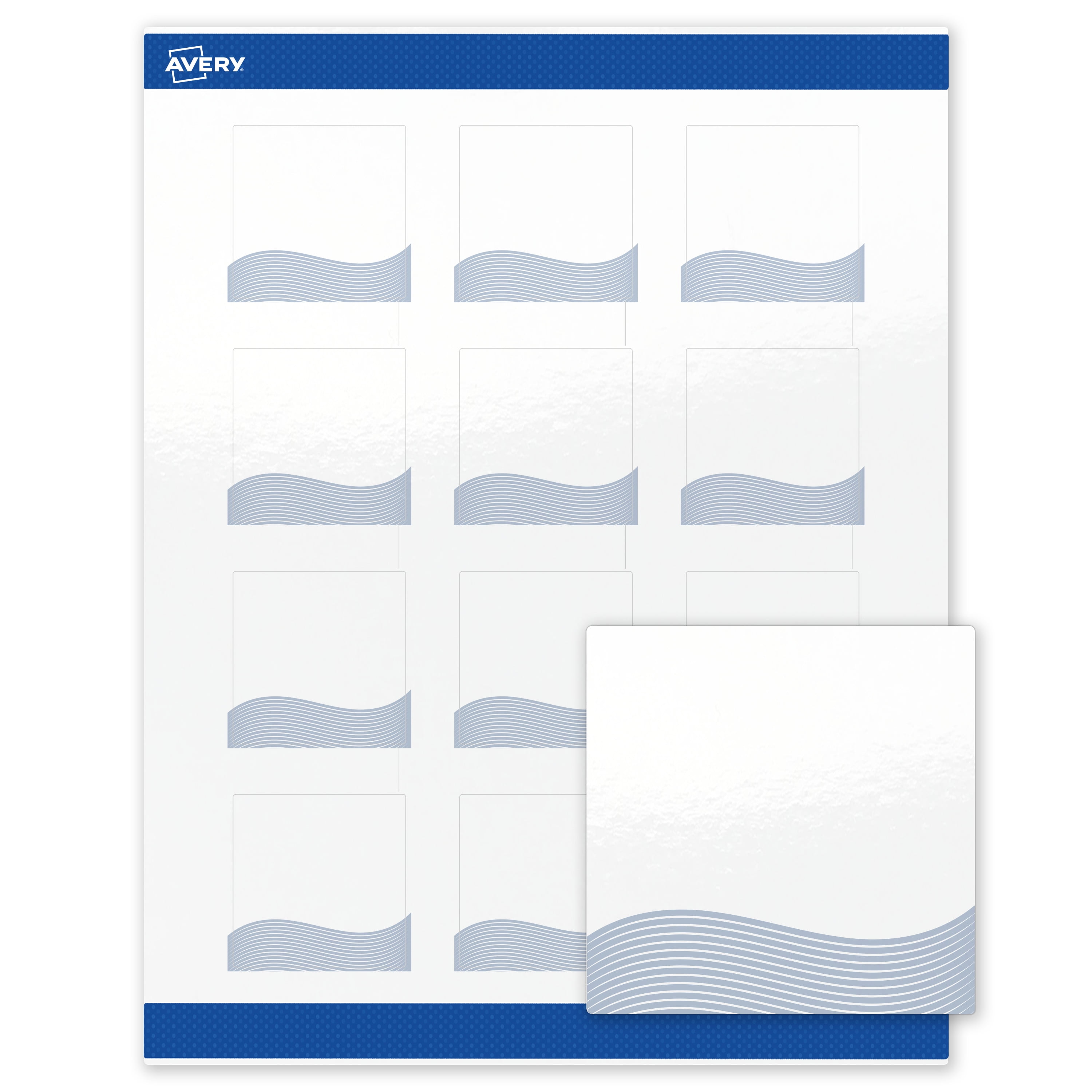 Avery Labels, 2" x 2", Glossy White, Blue Waves Design