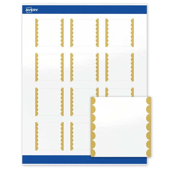 Avery Labels, 2" x 2", Glossy White, Gold Dots Edge