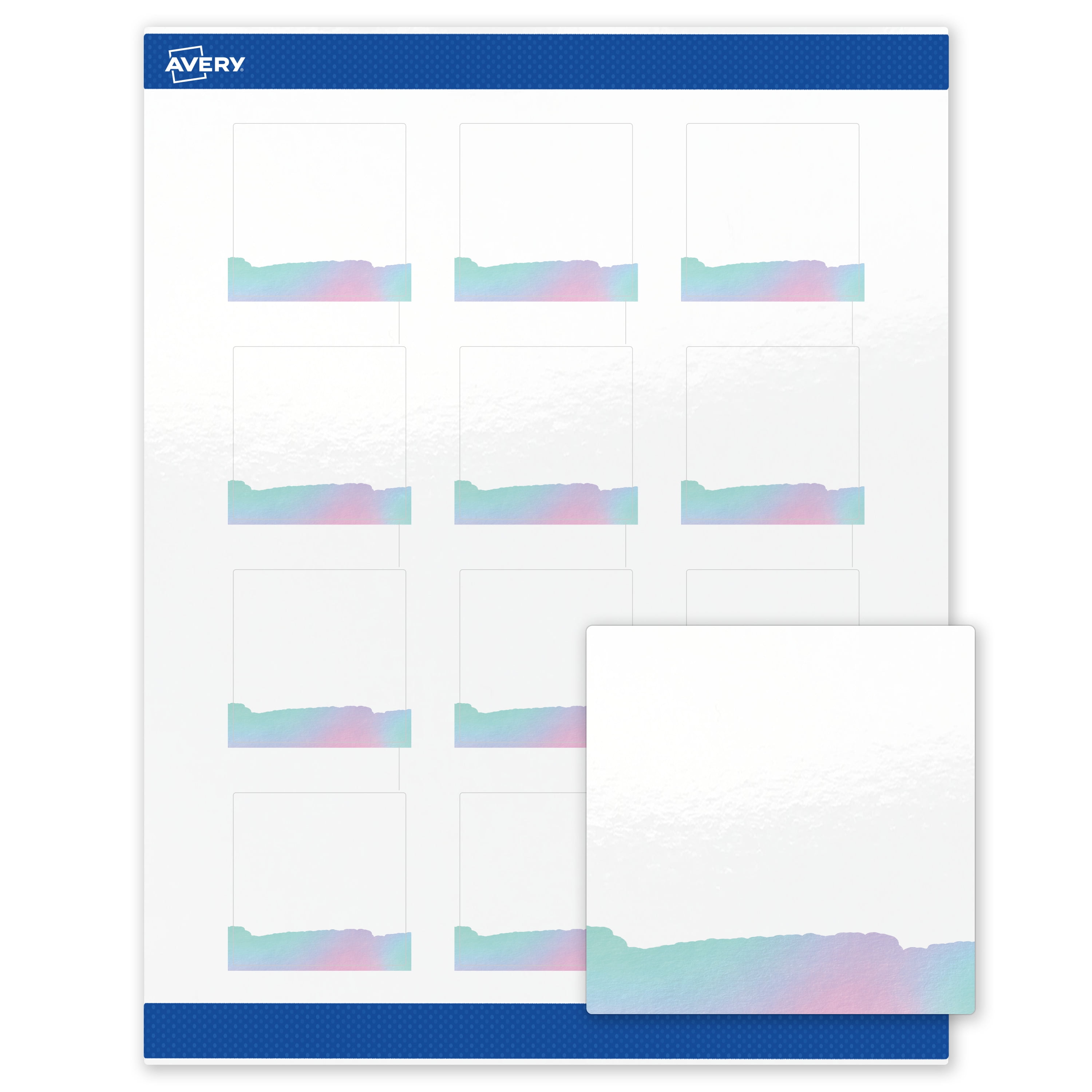 Avery Labels, 2" x 2", Glossy White, Iridescent Watercolors