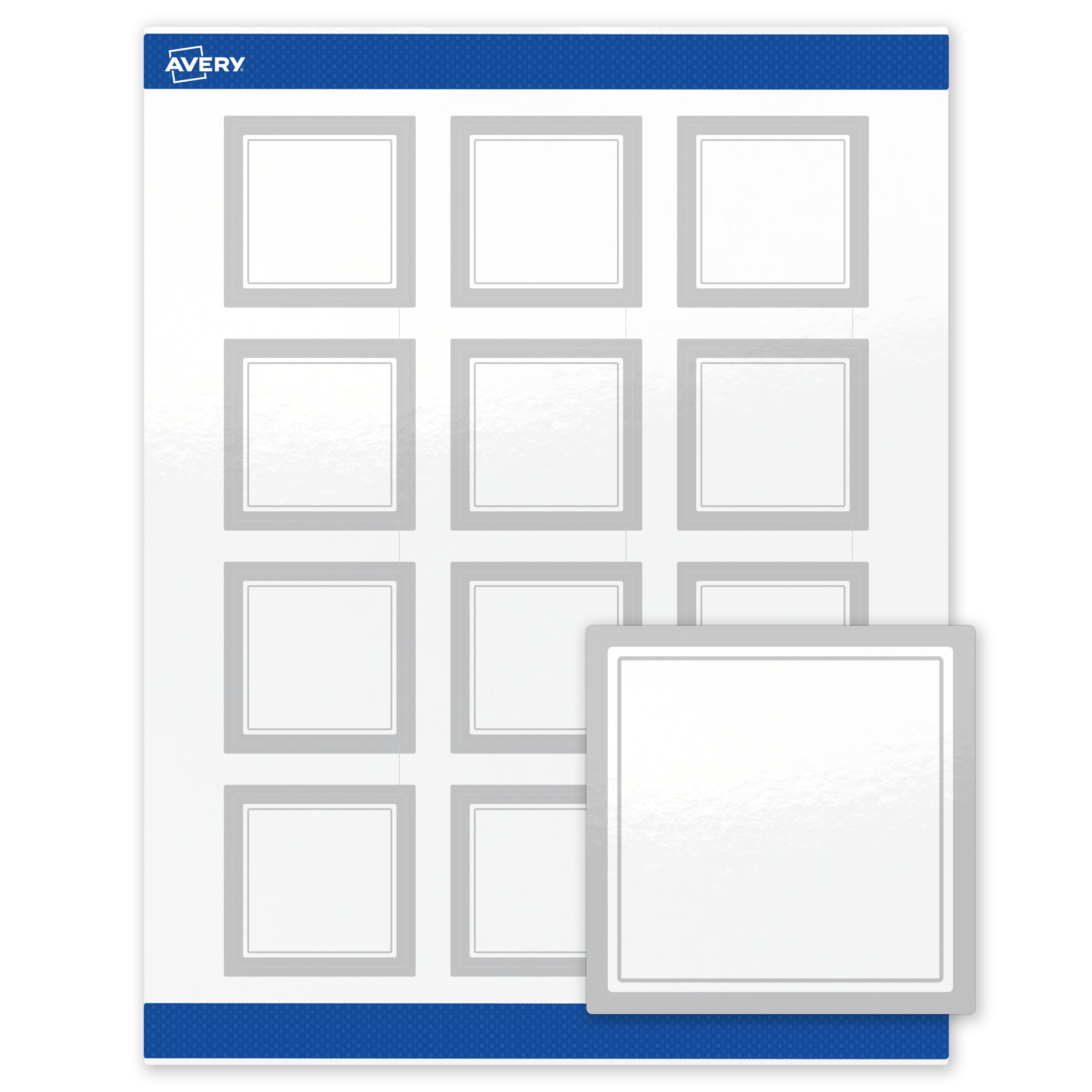Avery Labels, 2" x 2", Glossy White, Silver Mirror Metallic