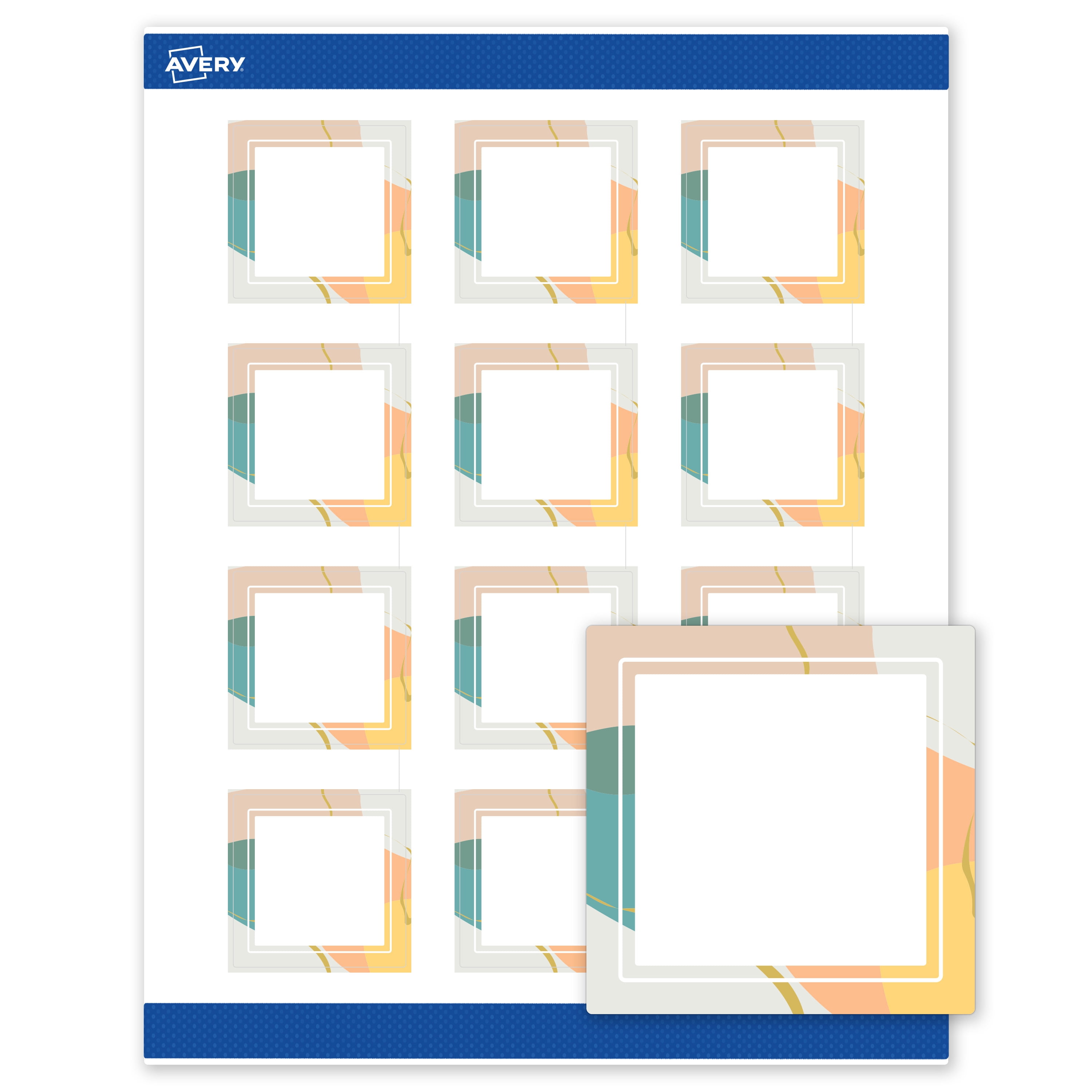 Avery Labels, 2" x 2", Matte White, Color Block/Gold Veins
