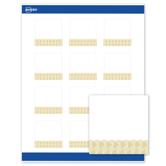 Avery Labels, 2" x 2", Matte White, Gold Lace Trim