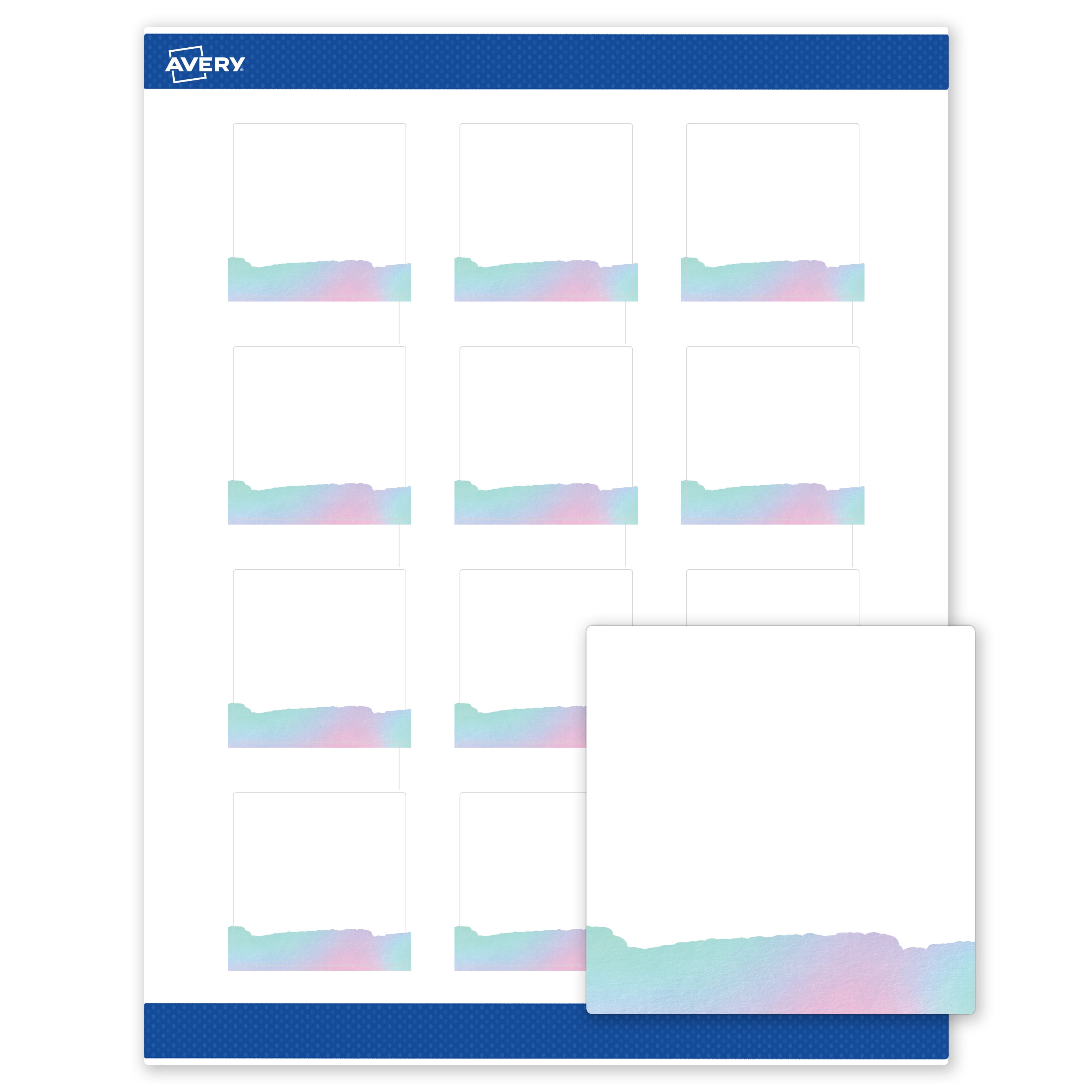 Avery Labels, 2" x 2", Matte White, Iridescent Watercolors