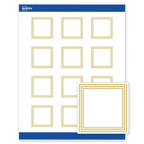 Avery Labels, 2" x 2", Matte White, Multi-Lined Gold Border