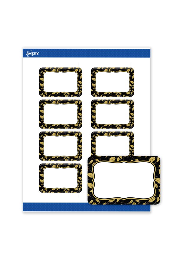 Labels, 2" x 3", Black Flourish & Gold Leaves, Matte