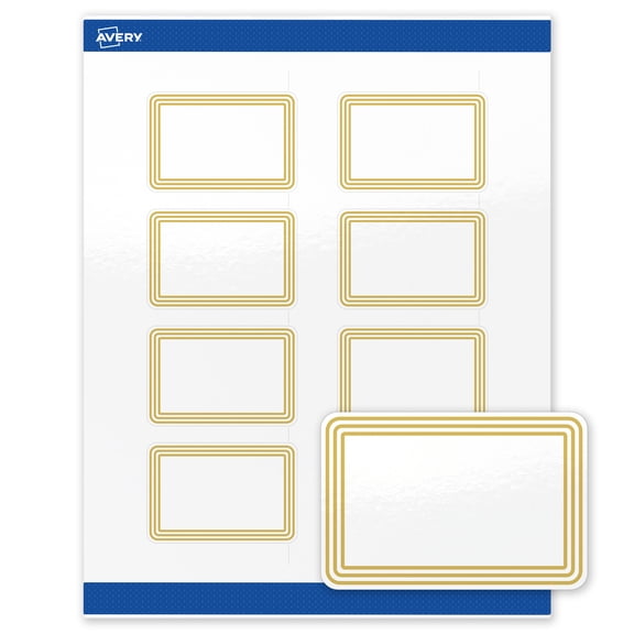 Avery Labels, 2" x 3", Glossy White, Multi-Lined Gold Border