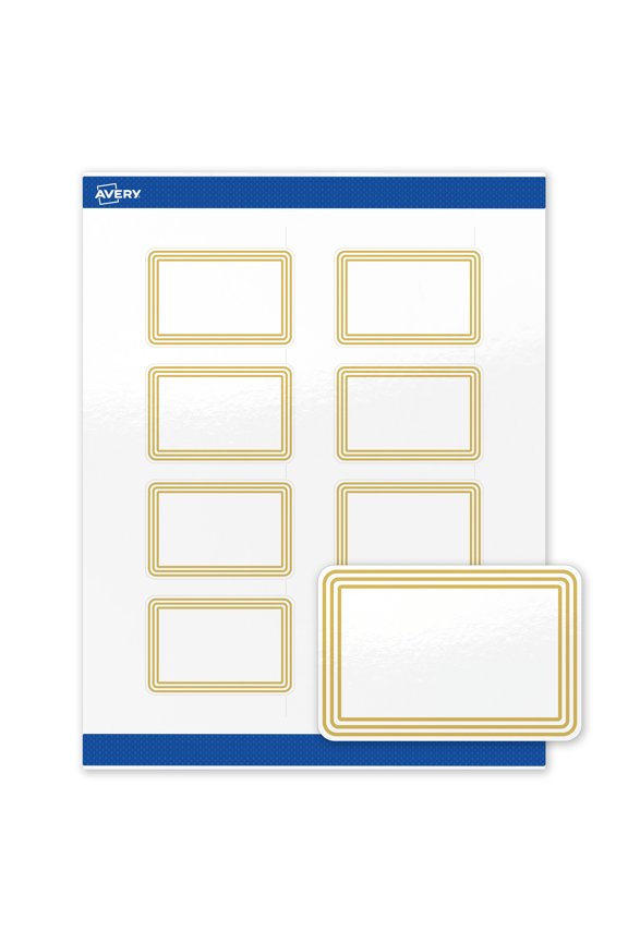 Labels, 2" x 3", Glossy White, Multi-Lined Gold Border
