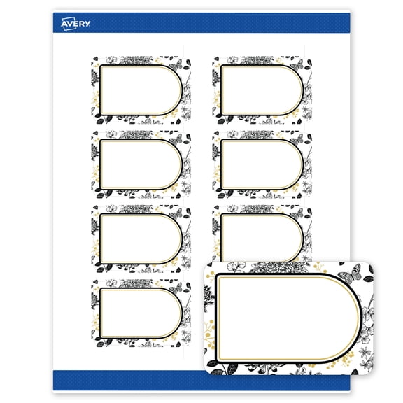 Avery Labels, 2" x 3", Gold Arch & Black Florals Design, Matte