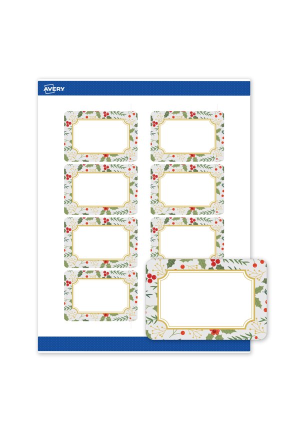 Labels, 2" x 3", Gold-Blue Border Berries, Matte, 80ct