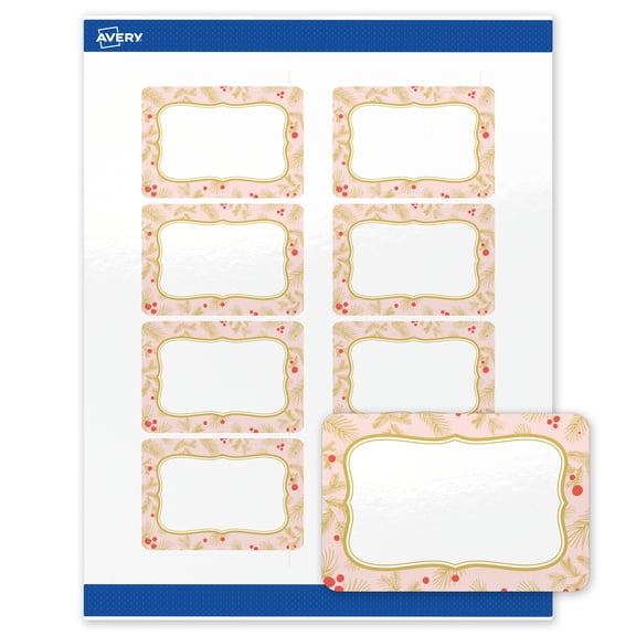 Avery Labels, 2" x 3", Gold-Pink Berries, Glossy, 80ct