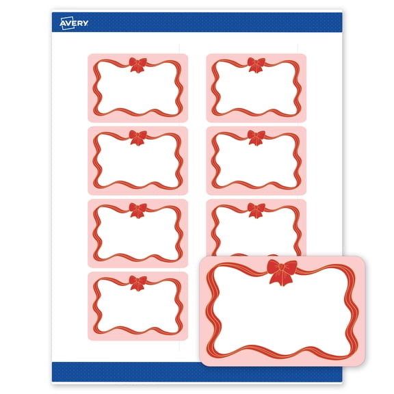 Avery Labels, 2" x 3", Gold-Pink Bow, Matte, 80ct