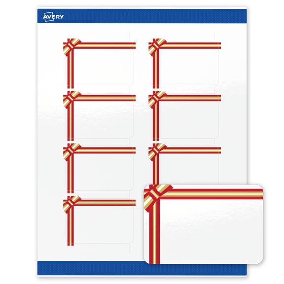 Avery Labels, 2" x 3", Gold-Red Gift Bow, Glossy, 80ct