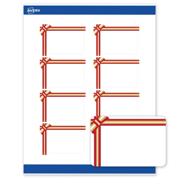 Avery Labels, 2" x 3", Gold-Red Gift Bow, Matte, 80ct