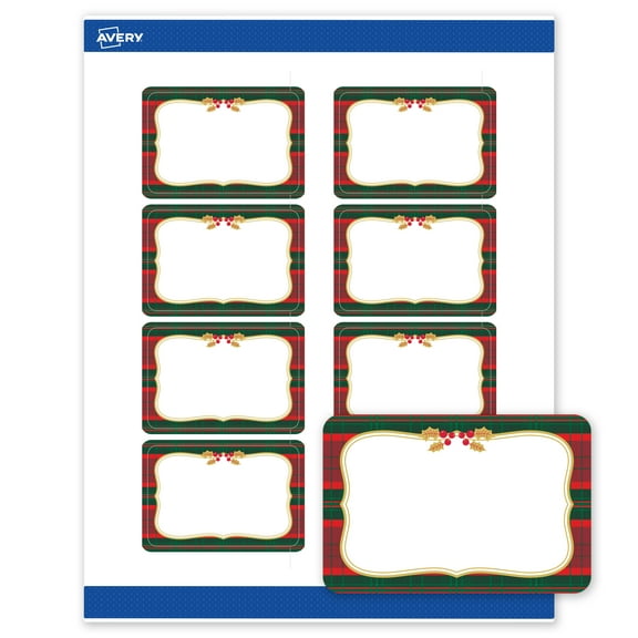 Avery Labels, 2" x 3", Gold-Red-Green Plaid, Matte, 80ct