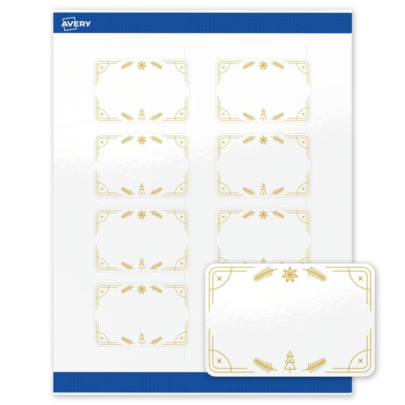 Avery Labels, 2" x 3", Gold-White Christmas Trees, Glossy, 80ct