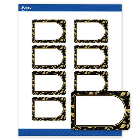Avery Labels, 2" x 3", Matte White, Arched Black/Golden Leaves