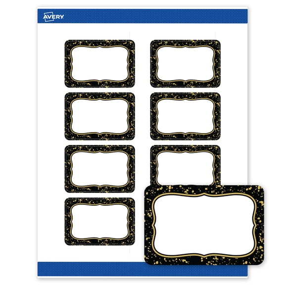 Avery Labels, 2" x 3", Matte White, Black/Metallic Gold Specs